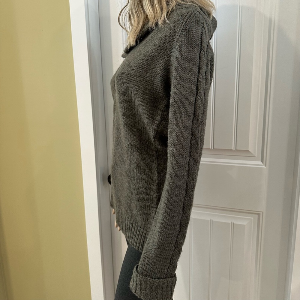 Zara Green Wool Alpaca Sweater Women’s Large Shawl Collar - Picture 14 of 14